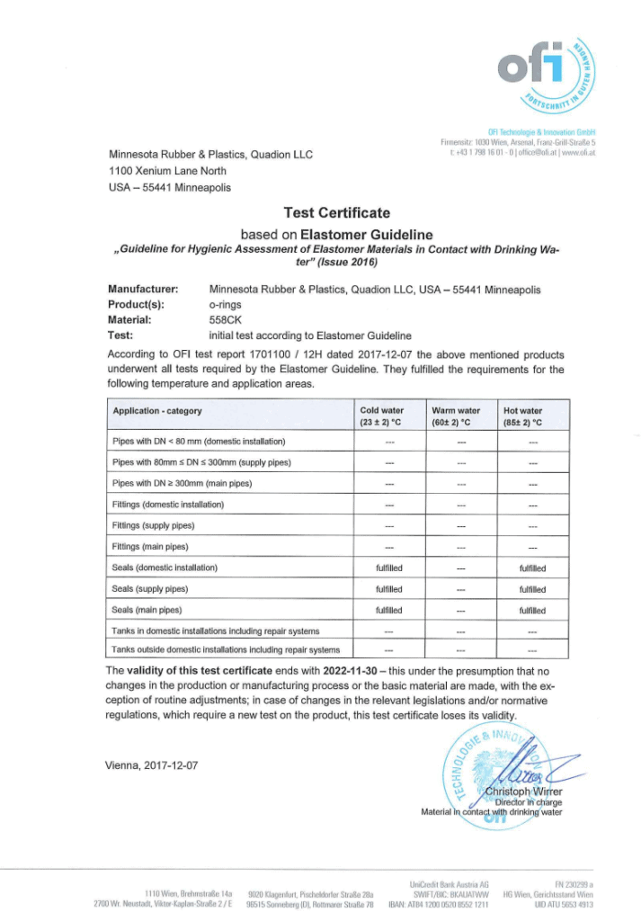 Elastomer Guideline Certification for 558CK